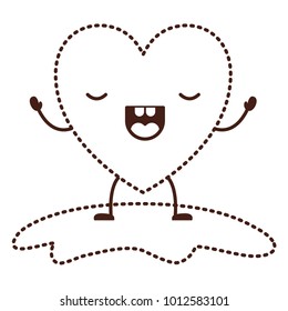 heart character kawaii with wings and frightened expression in brown dotted contour