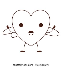heart character kawaii with wings and surprised expression in brown contour