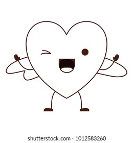 heart character kawaii with wings and wink expression in brown contour