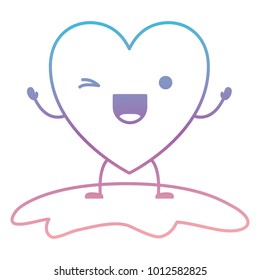 heart character kawaii wink expression in degraded blue to purple color contour