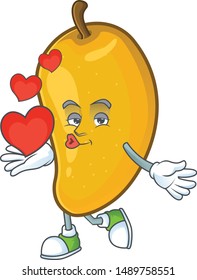 With heart character mango fruit with cartoon mascot