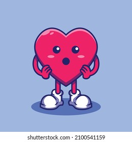 Heart character mascot with funny surprised expression. Isolated heart vector. Flat cartoon style. Valentine theme vector illustration.