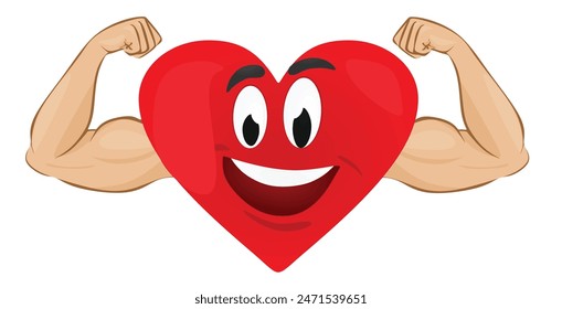 Heart character with muscles. vector