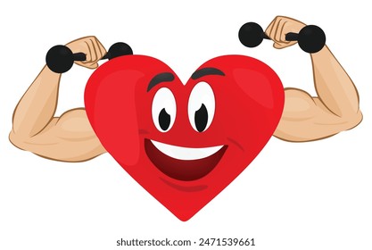 Heart character with muscles. vector