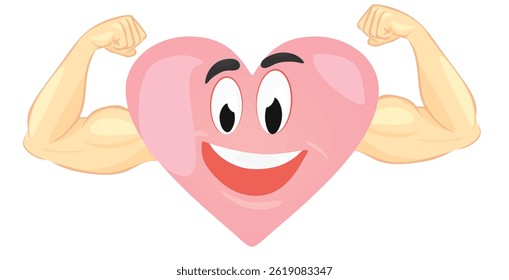 Heart character with muscles. vector
