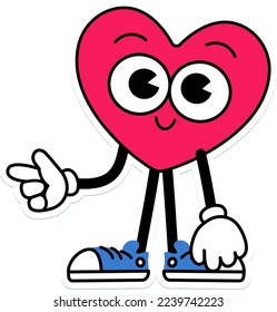 Heart Character pose stand and finger pointing forward