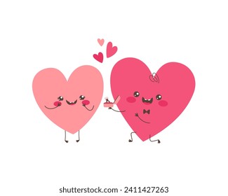 A heart character proposing marriage. Cartoon hearts couple in love. Vector Valentine's Day illustration