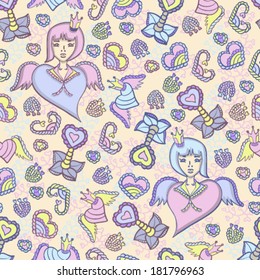 Heart character, seamless pastel pattern