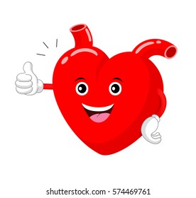 Heart character thump up. Health care concept, illustration isolated on white background.