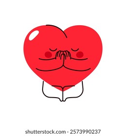 Heart character or vector love icon for Valentines day. Expressive symbol or pray personality for loving holiday or marriage, wedding greeting card. Element for romantic message and sentiment.