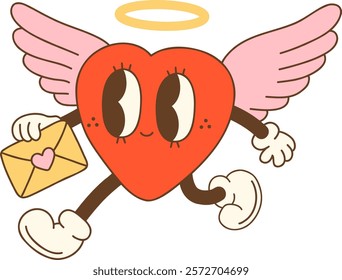 Heart character with wings and letter, expressing love and joy