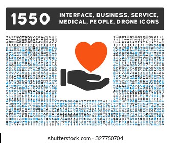 Heart Charity and other web interface, business tools, people poses, medical service vector icons. Style is flat symbols, bicolored, rounded angles, white background.