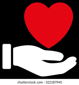 Heart Charity vector icon. Style is bicolor flat symbol, red and white colors, rounded angles, black background.