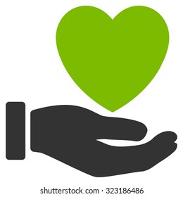 Heart Charity vector icon. Style is bicolor flat symbol, eco green and gray colors, rounded angles, white background.