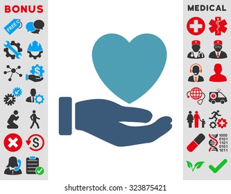 Heart Charity vector icon. Style is bicolor flat symbol, cyan and blue colors, rounded angles, white background.