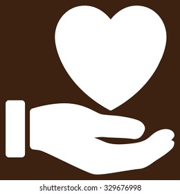 Heart Charity vector icon. Style is flat symbol, white color, rounded angles, brown background.