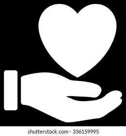 Heart Charity vector icon. Style is flat symbol, white color, rounded angles, black background.