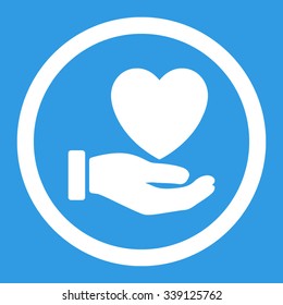 Heart Charity vector icon. Style is flat rounded symbol, white color, rounded angles, blue background.