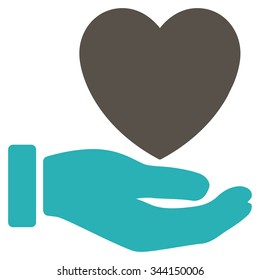 Heart Charity vector icon. Style is bicolor flat symbol, grey and cyan colors, rounded angles, white background.