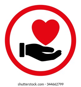 Heart Charity vector icon. Style is bicolor flat rounded symbol, intensive red and black colors, rounded angles, white background.