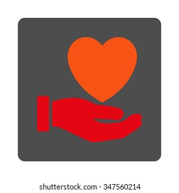 Heart Charity vector icon. Style is flat rounded square silver button with red symbol, white background.