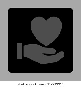Heart Charity vector icon. Style is flat rounded square button, gray and black colors, silver background.