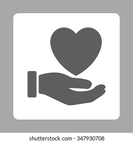 Heart Charity vector icon. Style is flat rounded square button, dark gray and white colors, silver background.