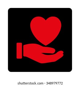 Heart Charity vector icon. Style is flat rounded square button, intensive red and black colors, white background.