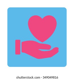 Heart Charity vector icon. Style is flat rounded square button, pink and blue colors, white background.