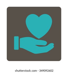 Heart Charity vector icon. Style is flat rounded square button, cyan and grey colors, white background.