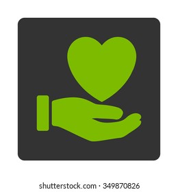 Heart Charity vector icon. Style is flat rounded square button, eco green and gray colors, white background.