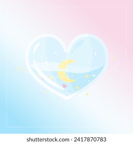 heart charm with crescent moon inside, vector illustration