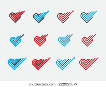 Heart with Chart Stats Logo Set Concept symbol icon sign Element Design. Love, Financial, Marketing, Accounting, Consulting Logotype. Vector illustration template