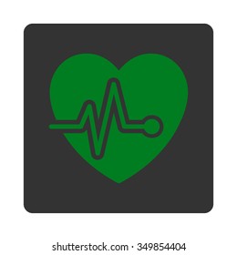 Heart Chart vector icon. Style is flat rounded square button, green and gray colors, white background.