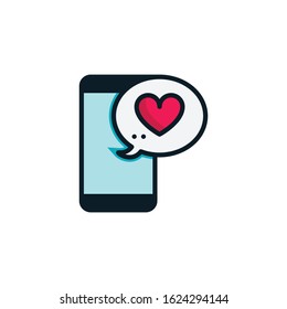 Heart with chat box, message, notification filled outline icons. Vector illustration. Editable stroke. Isolated icon suitable for web, infographics, interface and apps.