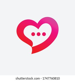 Heart with chat bubble, dating app vector logo template