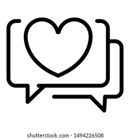 Heart in chat bubble icon. Outline heart in chat bubble vector icon for web design isolated on white background
