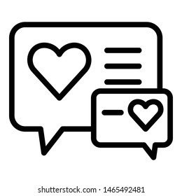 Heart in chat bubbles icon. Outline heart in chat bubbles vector icon for web design isolated on white background