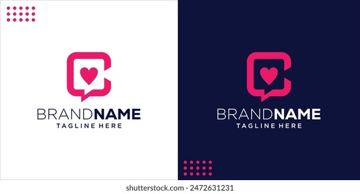 El chat de corazón es el logotipo perfecto, Inspiración de diseño, ilustración, Vector.