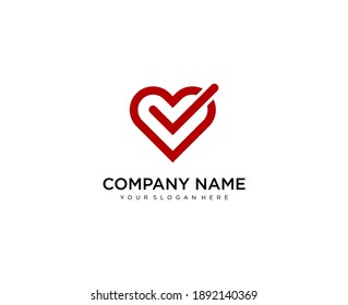 Heart with check icon in a flat design in black color. Stock vector illustration isolated on white background.