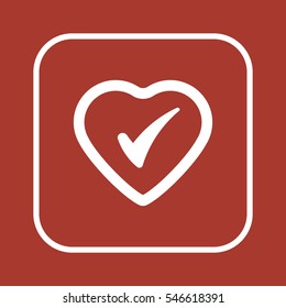  Heart  with check icon.  Flat design.