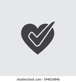 Heart With Check Icon In A Flat Design In Black Color. Vector Illustration Eps10