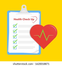 Heart Check Up List Clipboard Vector Illustration