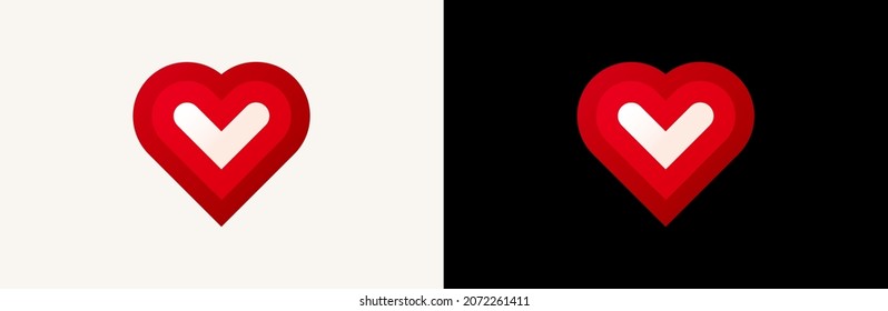 Heart check logo, icon and mark. Vector logotype with red heart and checkmark isolated on background for medical clinic, for app icon and for World Heart Day.
