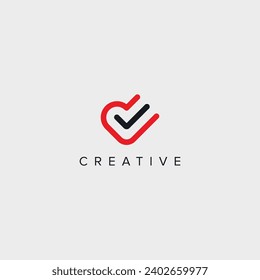 Heart with check logo icon vector symbol.