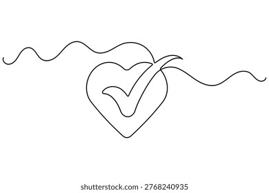 Heart with check mark icon in minimal one line art healthy style
One line art of a heart and check mark for healthcare and wellness branding

heart, healthy, healthcare, medical, success, wellness, check, mark, love, business, icon, approved, marketing, life, lifestyle, quality, care, charity, volunteer, cardio, fitness, continuous, line, art, minimal, illustration, outline, simple, modern, design, graphic, web, branding, isolated, background, white, abstract, symbol, sign, concept, creative, minimalist, stroke, editable, scalable, positive, choice, select, trust
