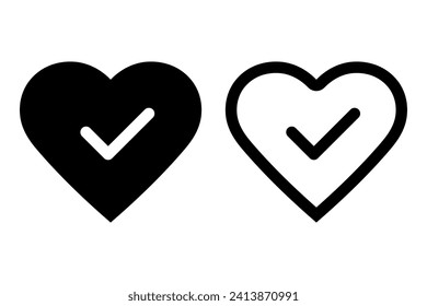 Heart with check mark icon simple basic design