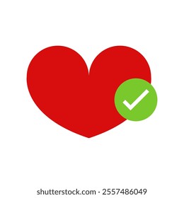 Heart with check mark illustrated on white background