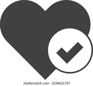 heart and check mark illustration in minimal style isolated on background