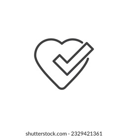 Heart check mark line icon. linear style sign for mobile concept and web design. Health check outline vector icon. Symbol, logo illustration. Vector graphics